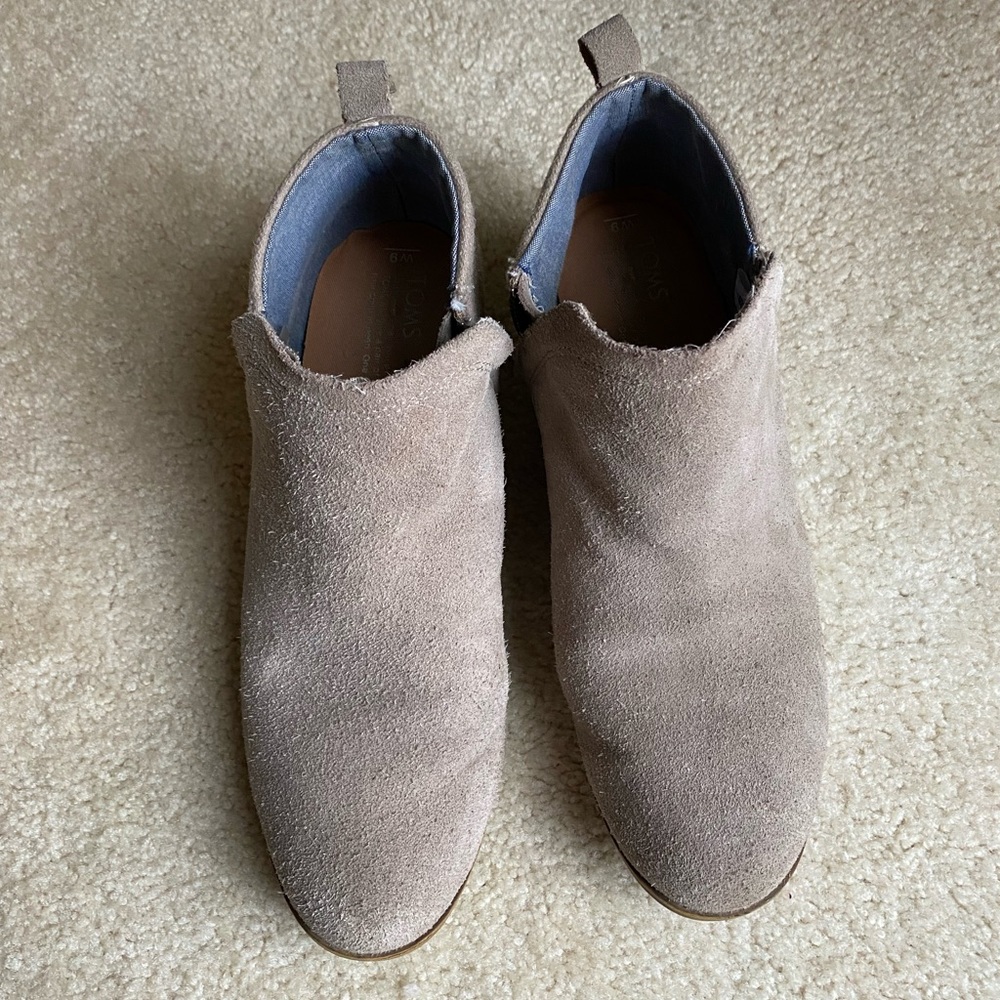 Toms suede grey ankle booties gray boots size 9 m leather wool blend